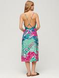 Superdry Printed Midi Slip Cami Dress, Magenta Stork Cloud