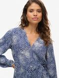 Superdry Printed Long Sleeve Wrap Mini Dress, Navy/Multi
