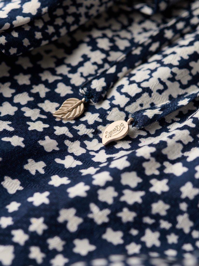 Product image 3 of 3, which shows Superdry Printed Long Sleeve Wrap Mini Dress, Navy/Multi, 14