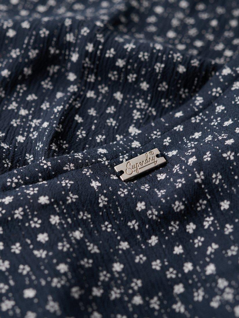 Product image 3 of 5, which shows Superdry Printed Button Short Sleeve Midi Tea Dress, Disty Flower Navy, 6