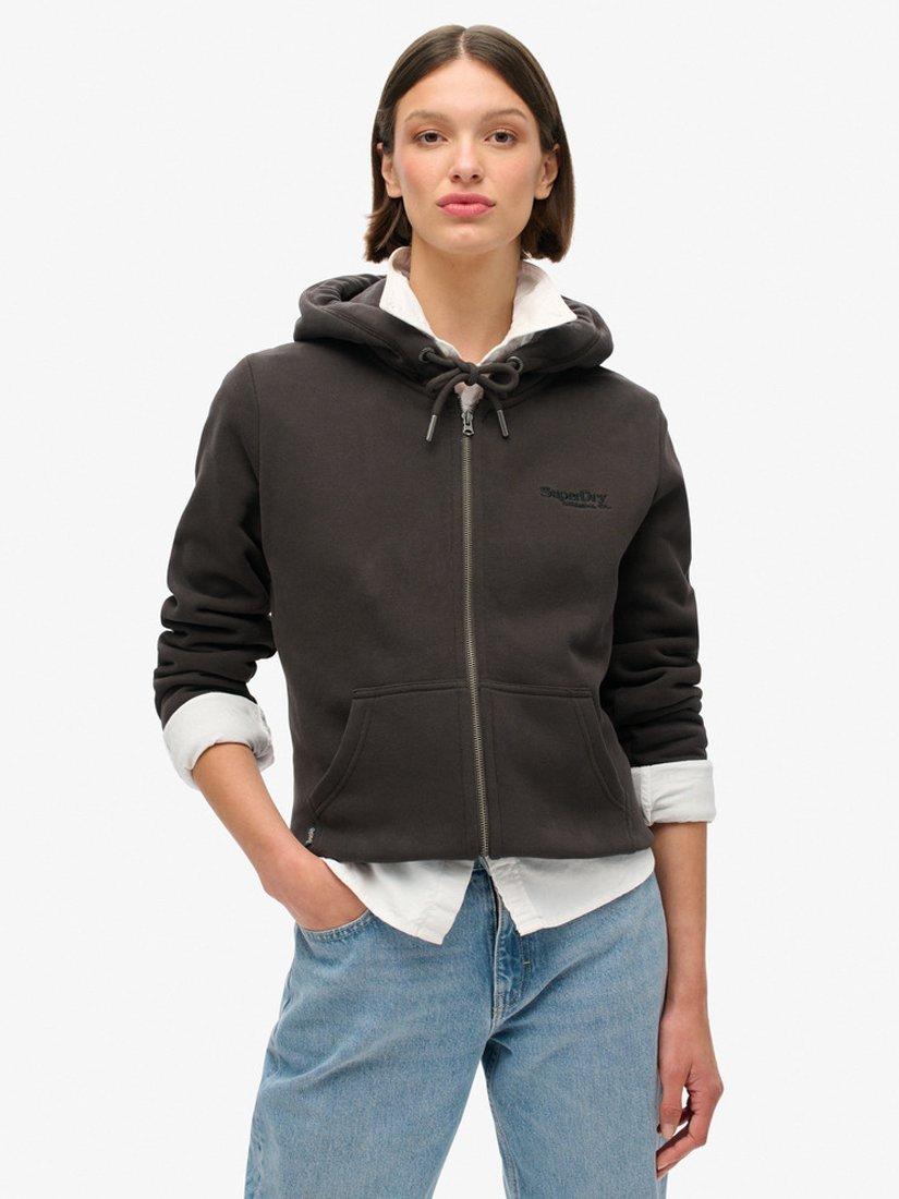 Superdry Essential Logo Zip Hoodie, Bison Black, 6