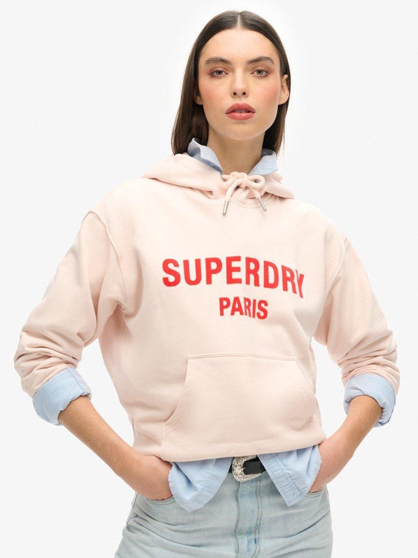 Superdry Sports Luxe Loose Fit Hoodie, Mauve Morn Pink
