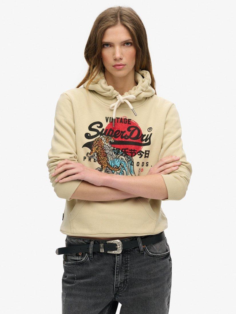 Product image 1 of 6, which shows Superdry Tokyo Vintage Logo Graphic Hoodie, Tidal Foam Green, 6