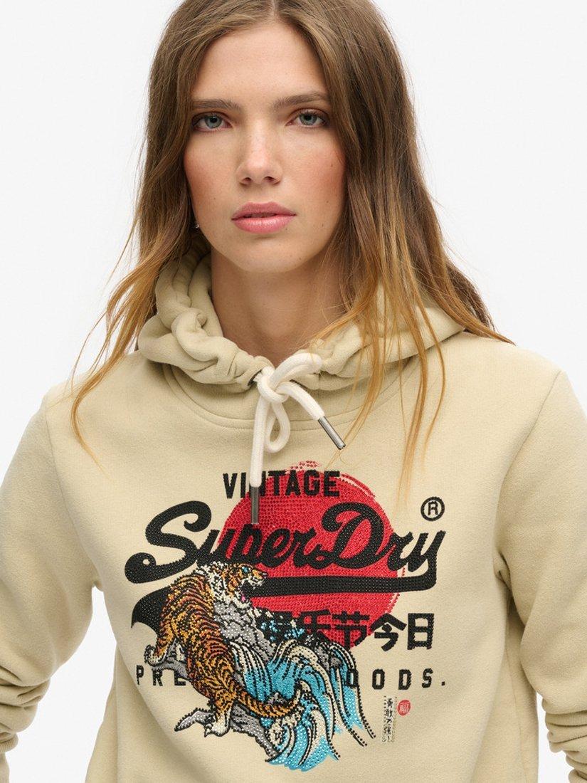 Product image 4 of 6, which shows Superdry Tokyo Vintage Logo Graphic Hoodie, Tidal Foam Green, 6