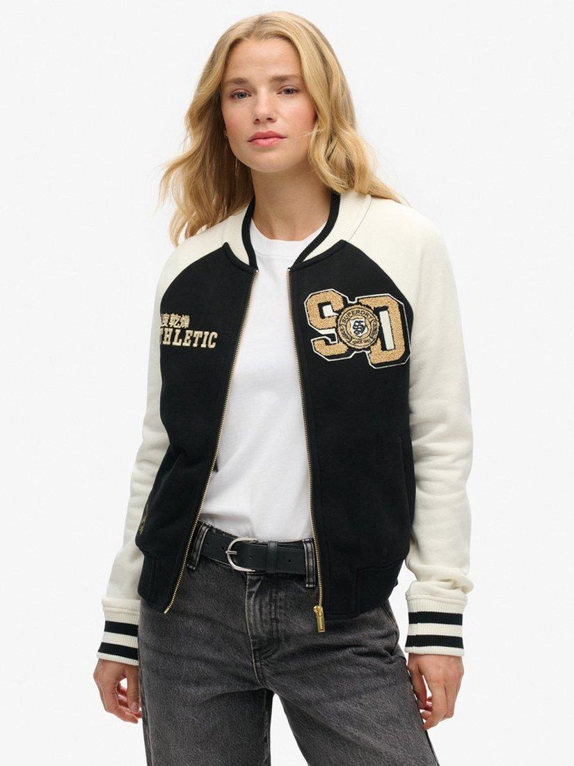 Superdry College Graphic Jersey Bomber Jacket, Black/Off White