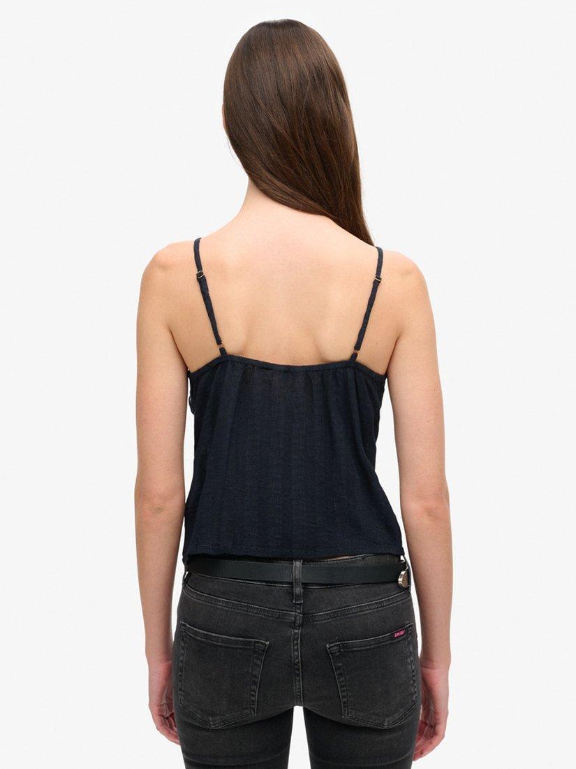 Product image 2 of 4, which shows Superdry Ibiza Sheer Lace Cami Top, Eclipse Navy, 8