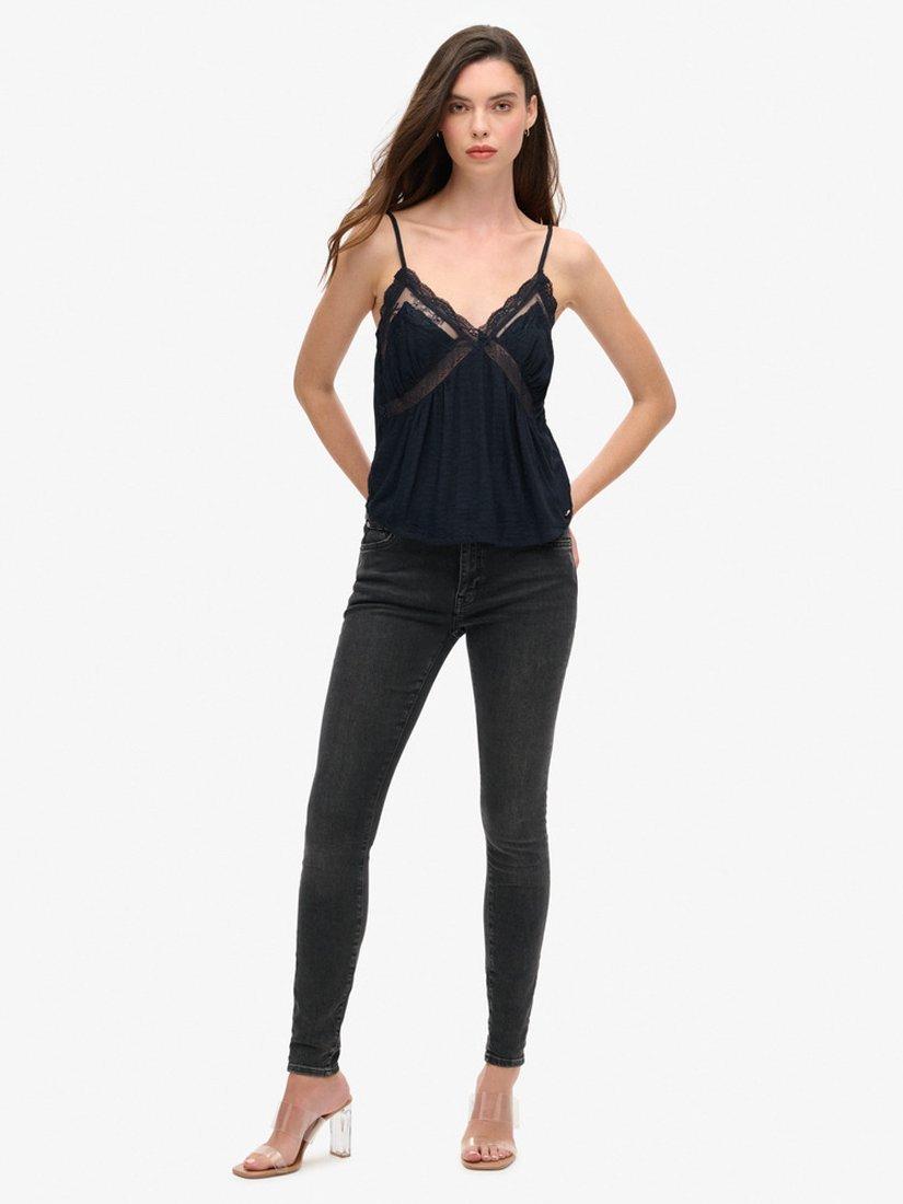 Product image 3 of 4, which shows Superdry Ibiza Sheer Lace Cami Top, Eclipse Navy, 8