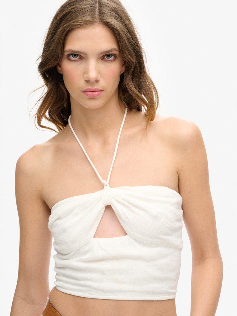 Product image 2 of 4, which shows Superdry Halterneck Cut Out Crop Top, Off White, 12