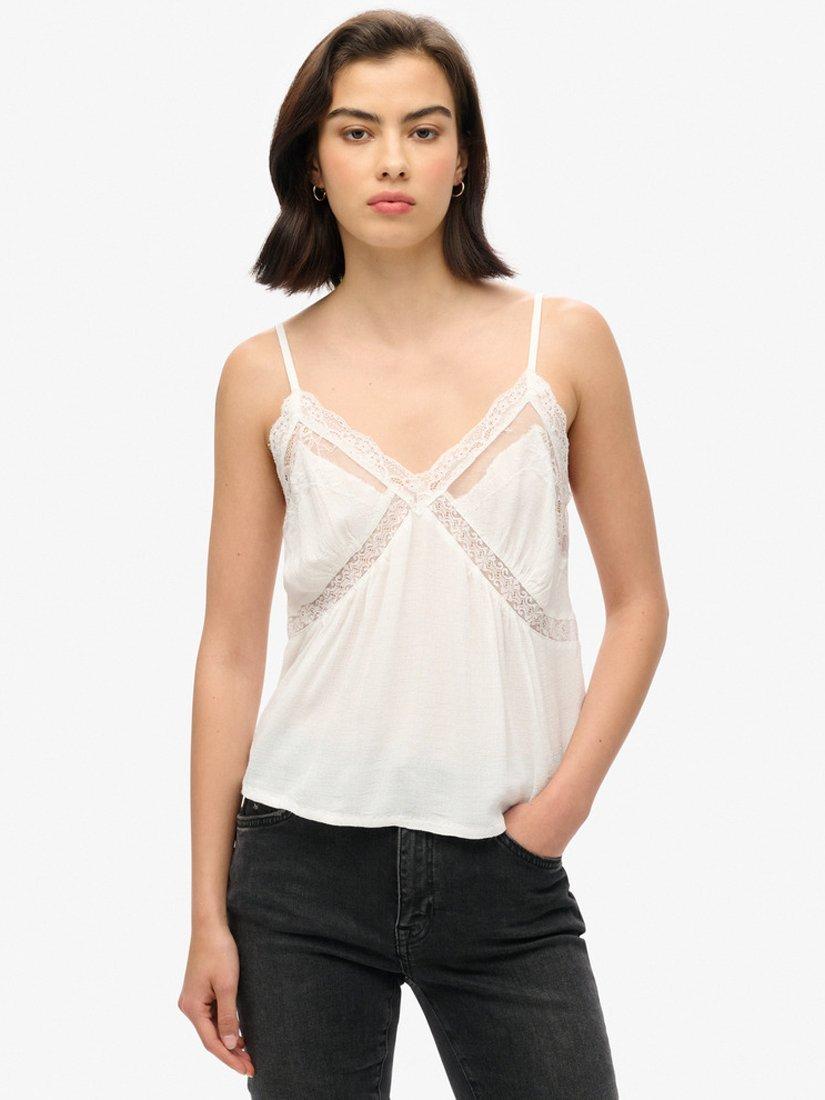 Superdry Ibiza Sheer Lace Cami Top Off White