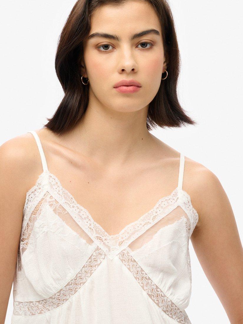 Product image 4 of 4, which shows Superdry Ibiza Sheer Lace Cami Top, Off White, 6