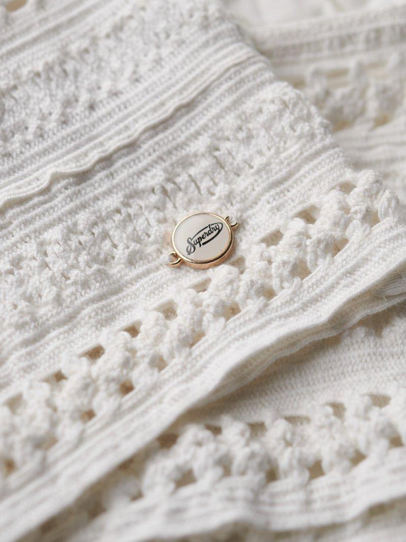Product image 4 of 4, which shows Superdry Jersey Lace Cropped Cami Top, Off White, 8