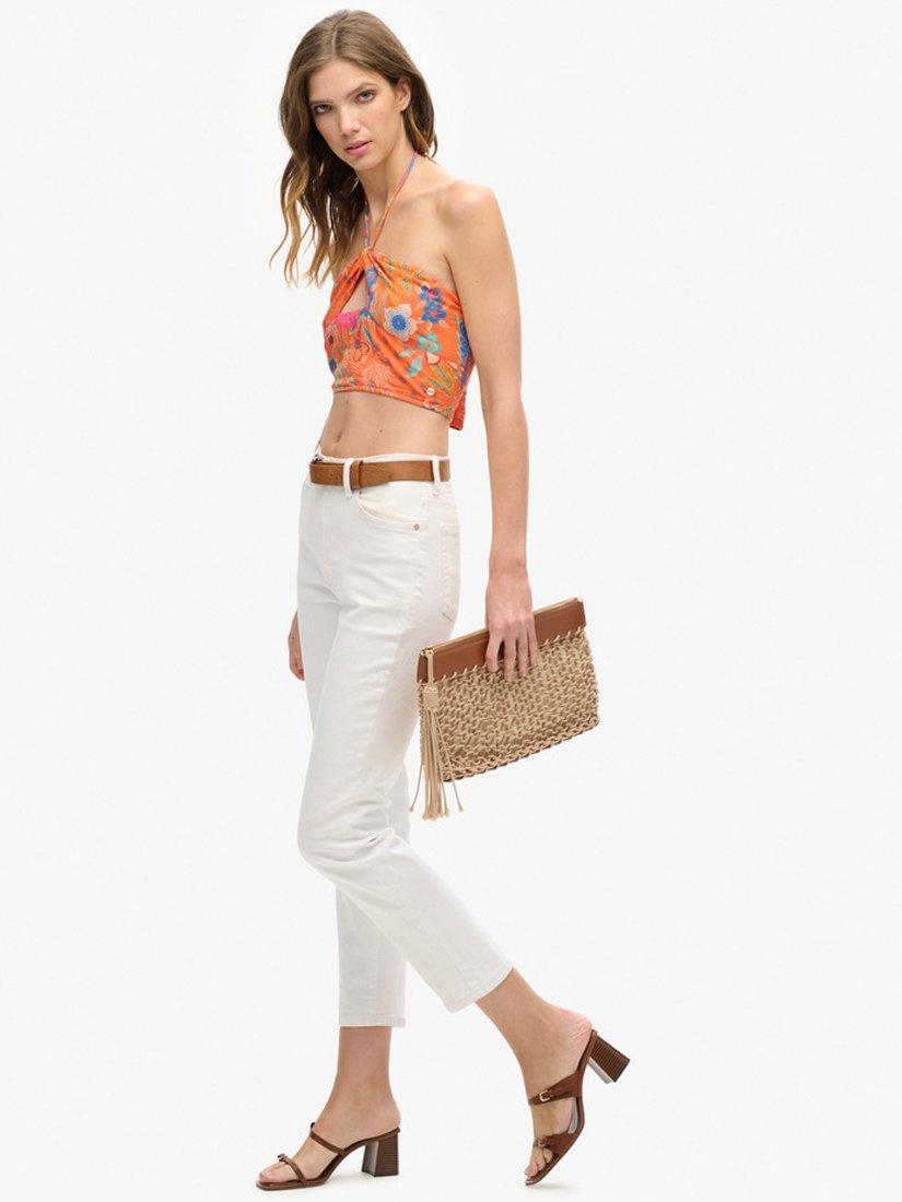 Product image 3 of 4, which shows Superdry Botanical Print Halterneck Crop Top, Vera Floral Orange, 6
