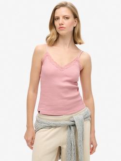 Superdry Athletic Essential Lace Trim Camisole Top, Soft Pink, Soft Pink