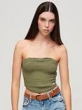 Superdry Smocked Bandeau Top, Washed Khaki