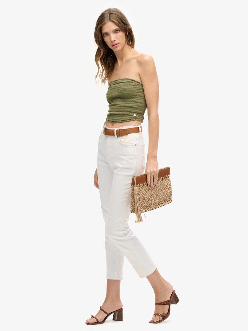 Product image 2 of 5, which shows Superdry Smocked Bandeau Top, Washed Khaki, 12