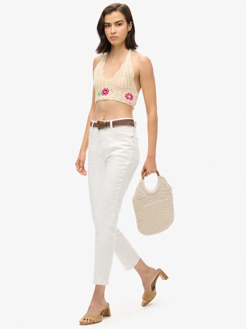 Product image 3 of 5, which shows Superdry Halterneck Crochet Flower Crop Top, Buttercream, 6