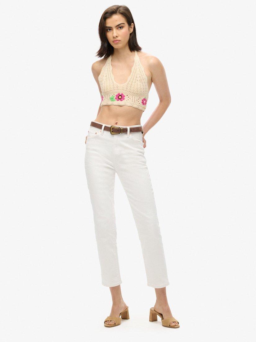 Product image 2 of 5, which shows Superdry Halterneck Crochet Flower Crop Top, Buttercream, 6