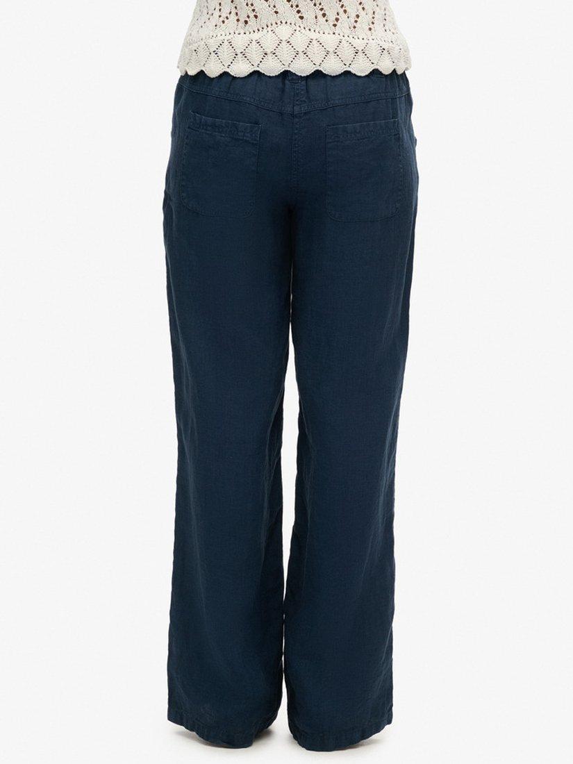 Product image 2 of 5, which shows Superdry Low Rise Wide Leg Linen Trousers, Navy, 6