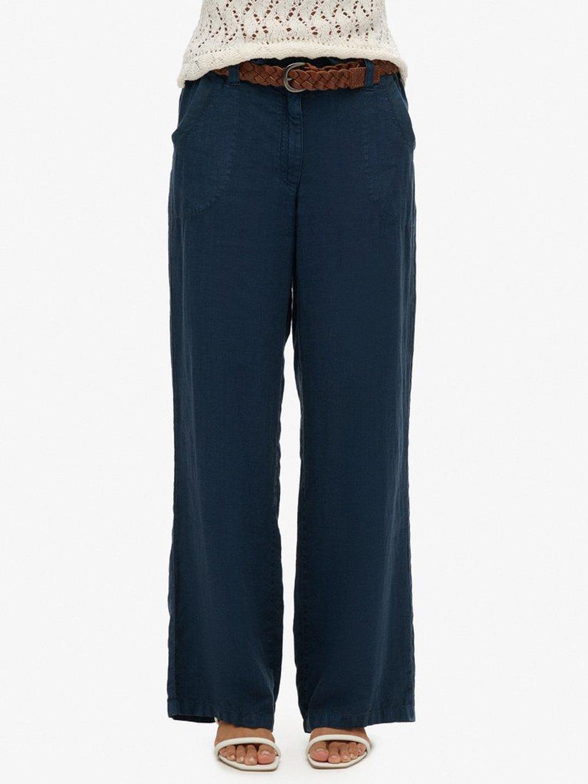 Product image 4 of 5, which shows Superdry Low Rise Wide Leg Linen Trousers, Navy, 6