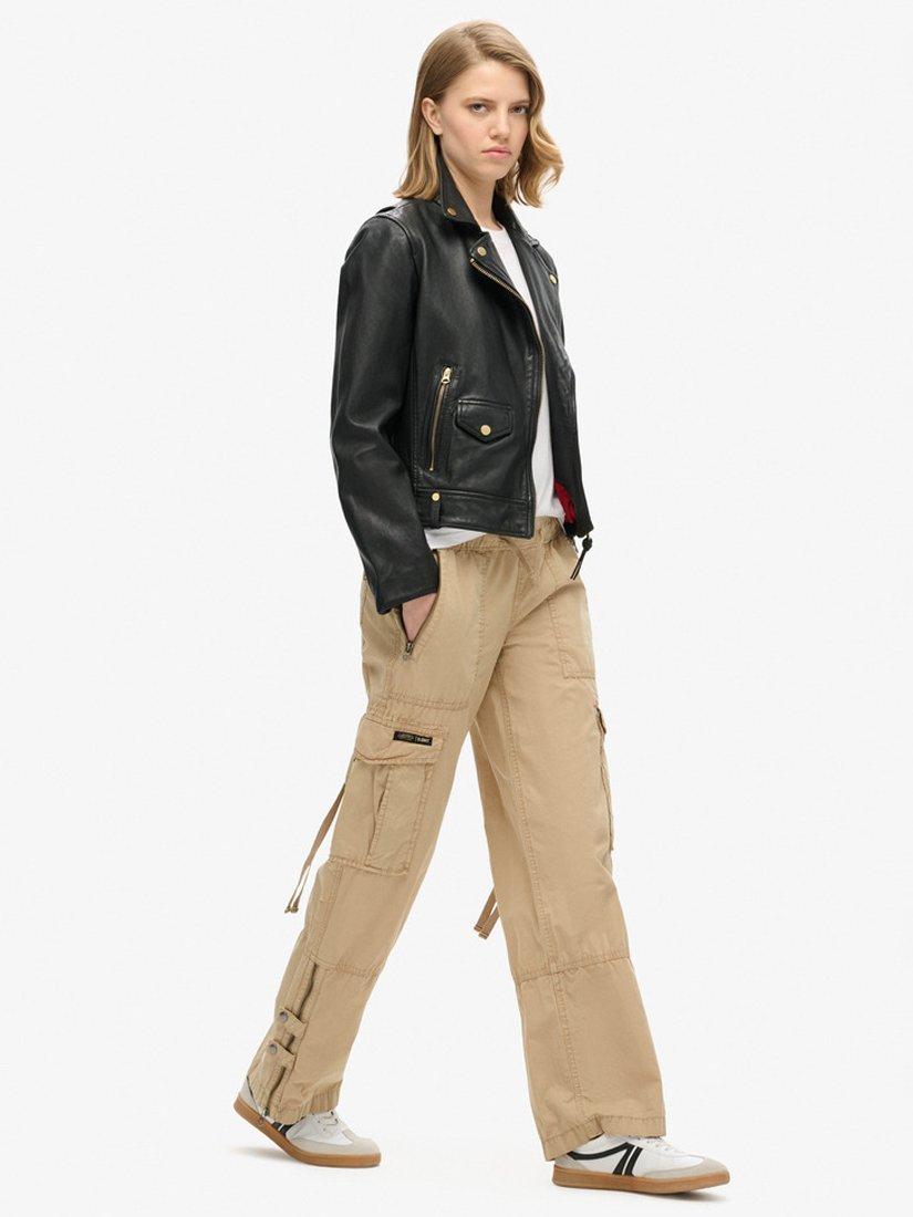 Product image 3 of 5, which shows Superdry Low Rise Wide Leg Cargo Trousers, Stonewash Taupe Brown, 26
