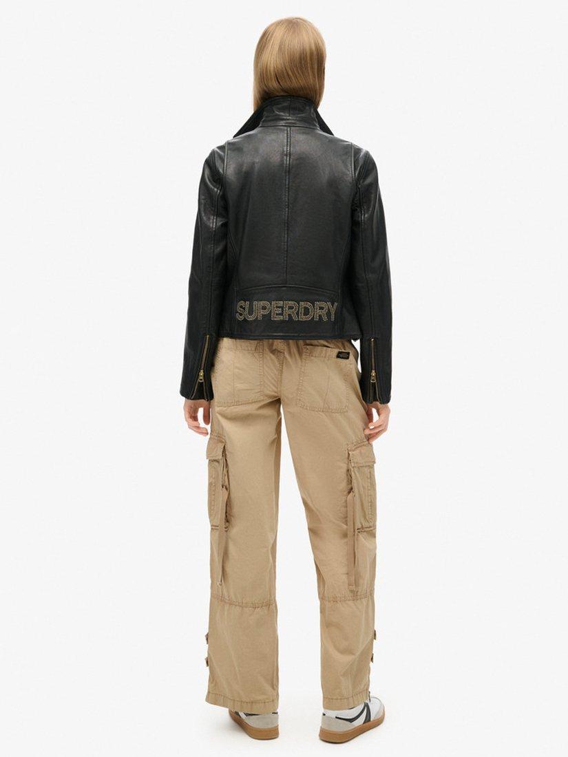 Product image 2 of 5, which shows Superdry Low Rise Wide Leg Cargo Trousers, Stonewash Taupe Brown, 26