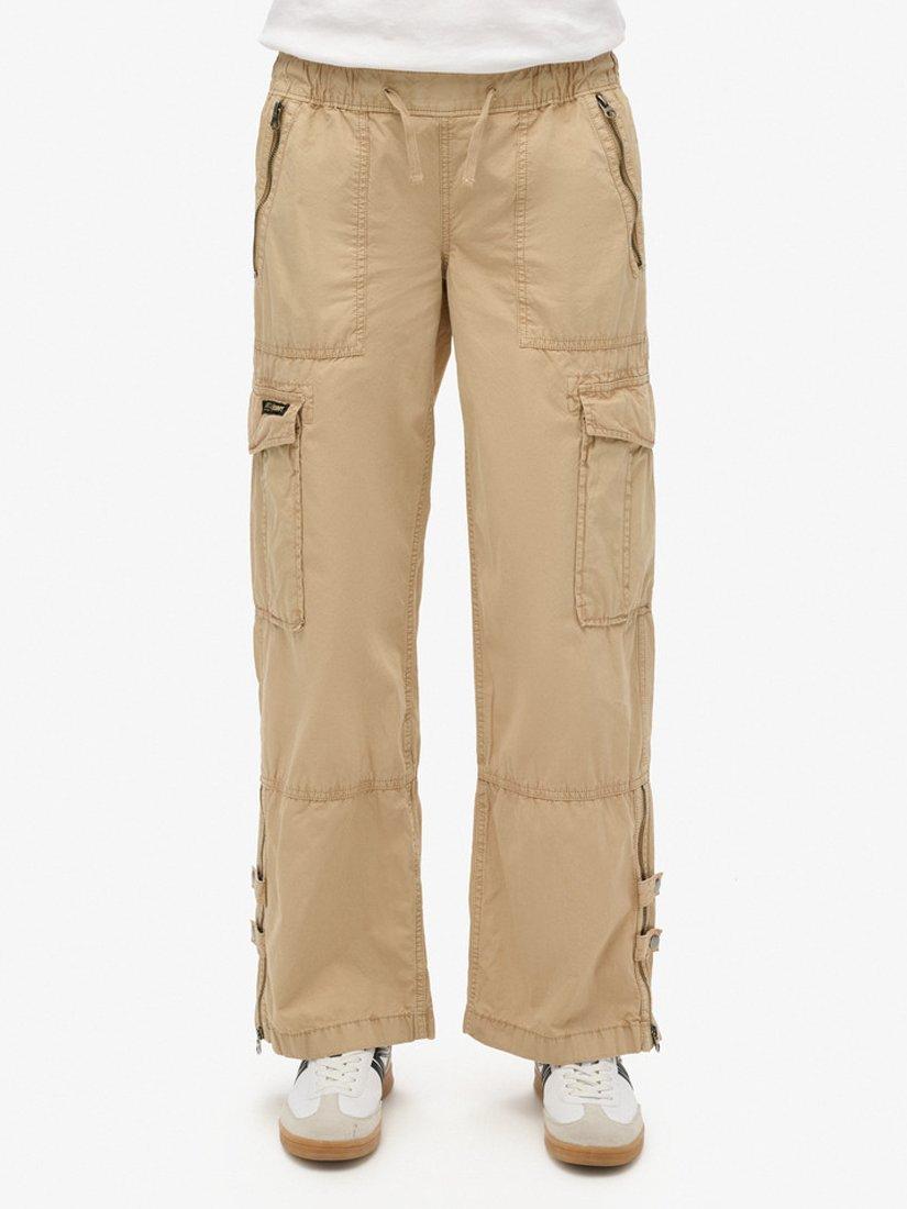 Product image 4 of 5, which shows Superdry Low Rise Wide Leg Cargo Trousers, Stonewash Taupe Brown, 26