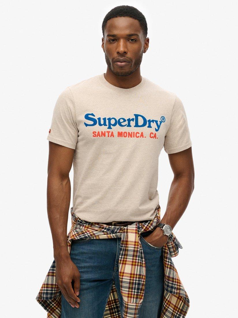 Product image 1 of 5, which shows Superdry Venue Duo Logo T-Shirt, Lavin Beige Marl, XXXL
