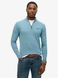 Superdry Henley Cotton Cashmere Knitted Jumper, Shell Blue Marl