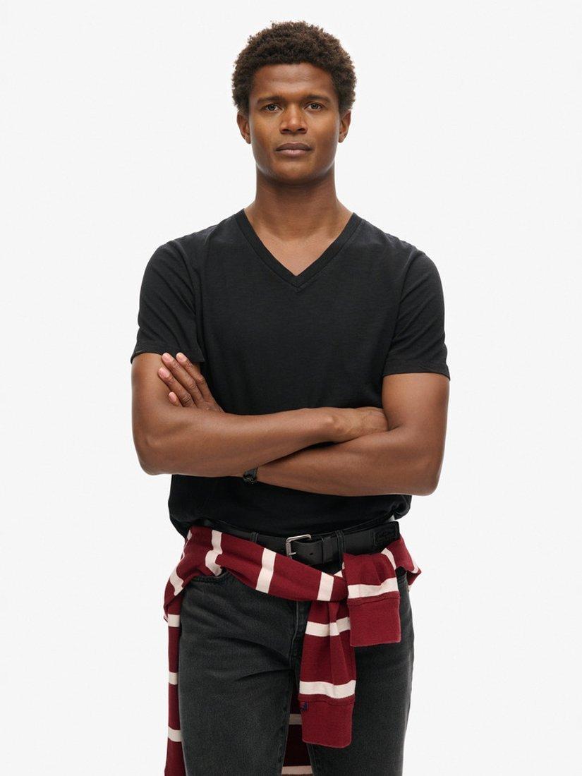 Product image 1 of 6, which shows Superdry V-Neck Slub Short Sleeve T-Shirt, Black, S