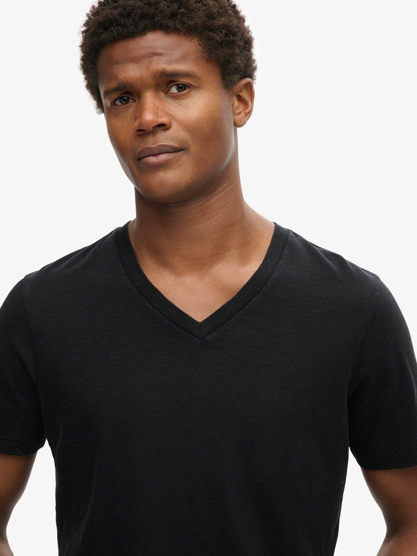 Product image 3 of 6, which shows Superdry V-Neck Slub Short Sleeve T-Shirt, Black, S