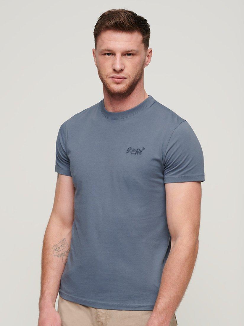 Product image 1 of 5, which shows Superdry Organic Cotton Essential Logo Embroidered T-Shirt, Heritage Washed Blue, S