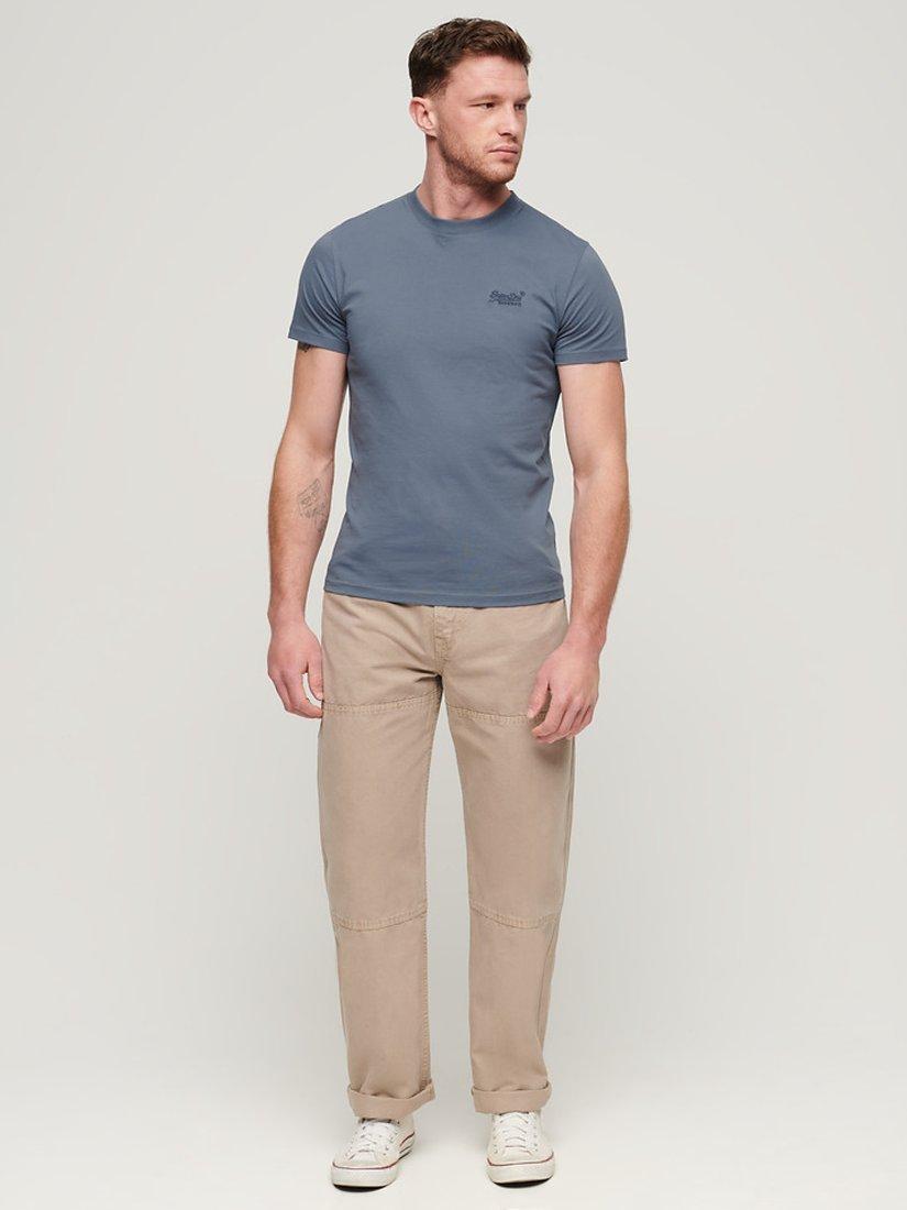 Product image 2 of 5, which shows Superdry Organic Cotton Essential Logo Embroidered T-Shirt, Heritage Washed Blue, S