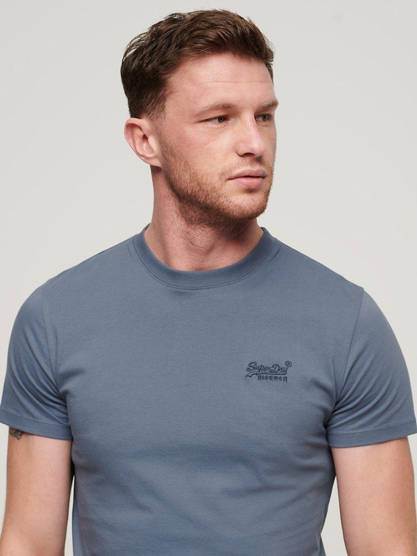 Product image 4 of 5, which shows Superdry Organic Cotton Essential Logo Embroidered T-Shirt, Heritage Washed Blue, S
