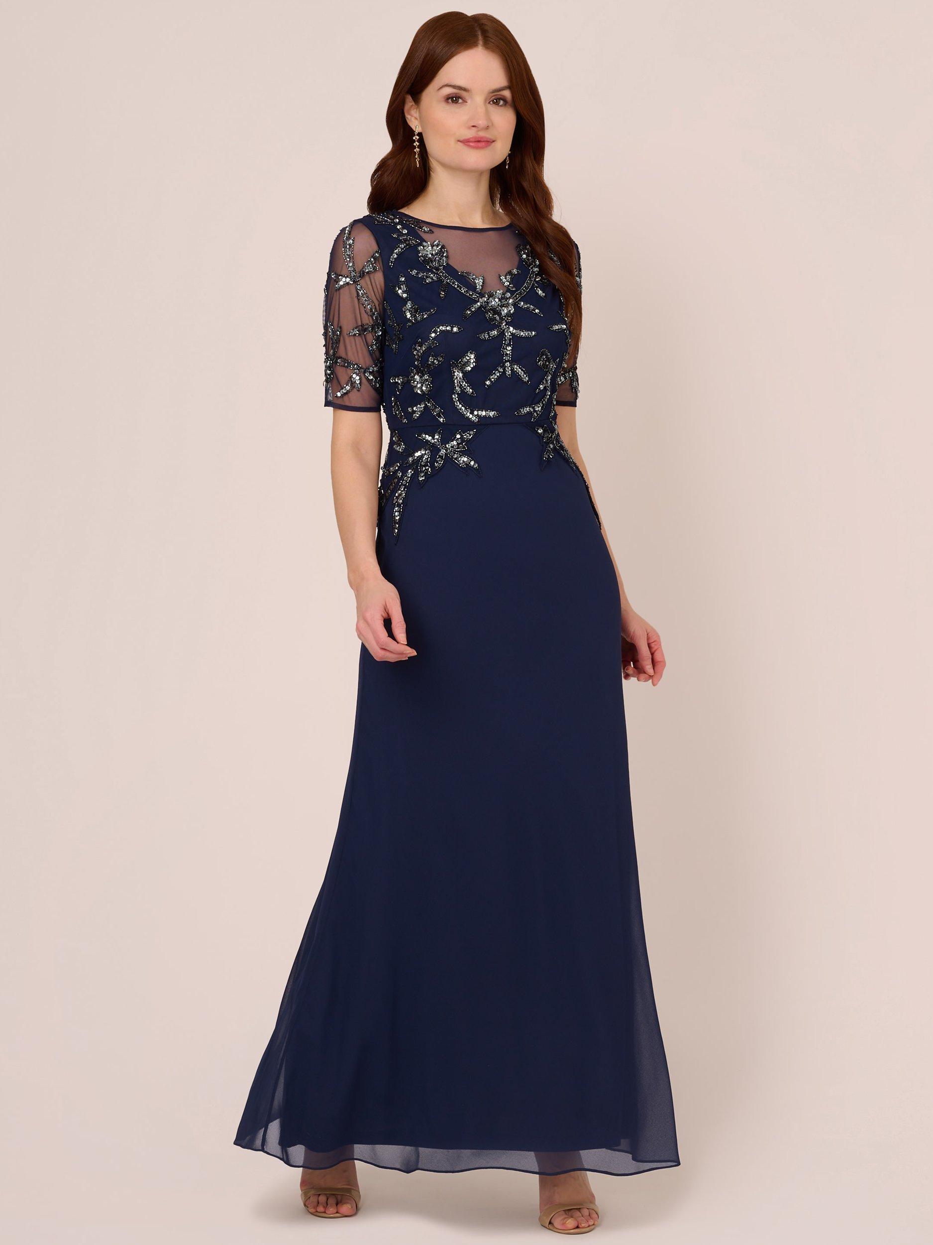 Adrianna papell navy beaded gown best sale