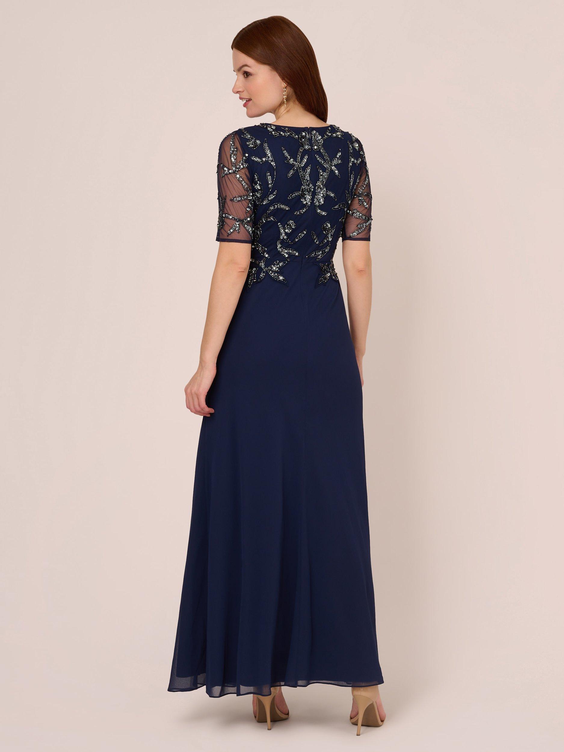Product image 2 of 7, which shows Adrianna Papell Studio Beaded Chiffon Maxi Dress, Light Navy/Gunmetal, 8