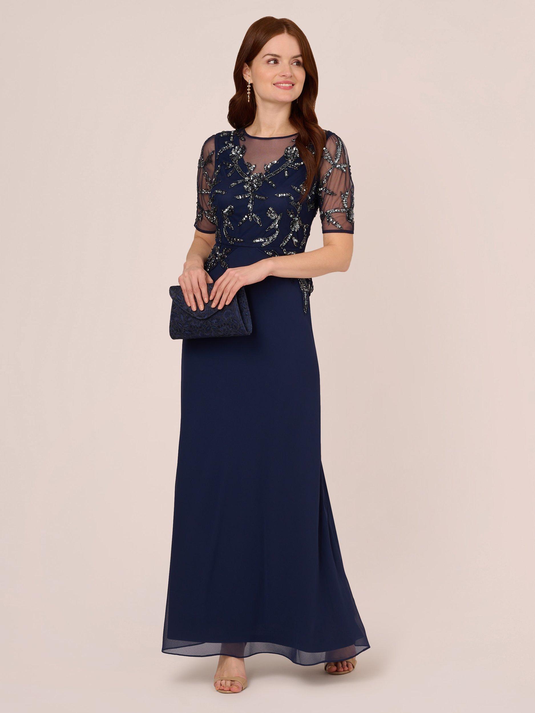 Product image 3 of 7, which shows Adrianna Papell Studio Beaded Chiffon Maxi Dress, Light Navy/Gunmetal, 8