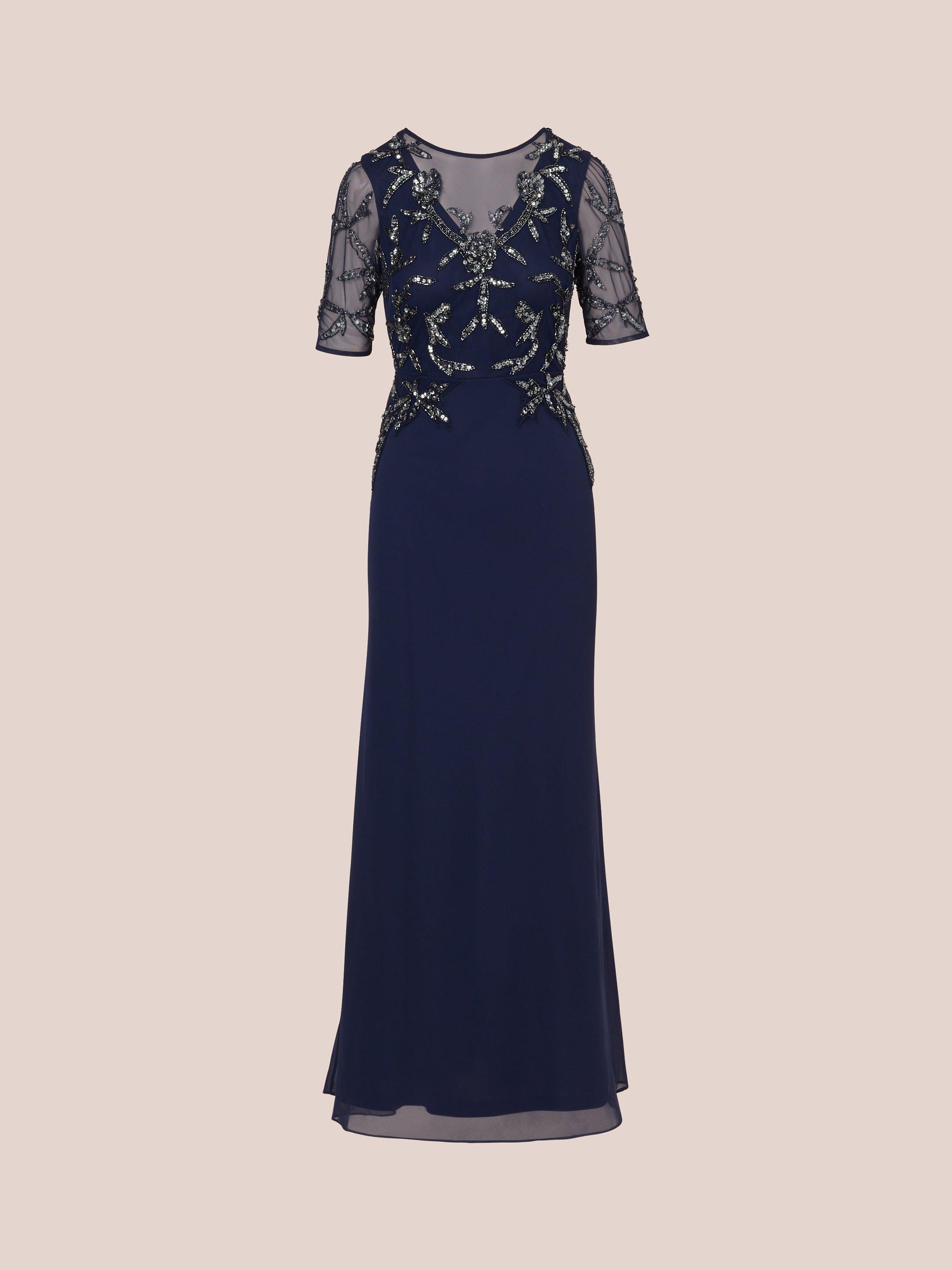 Product image 6 of 7, which shows Adrianna Papell Studio Beaded Chiffon Maxi Dress, Light Navy/Gunmetal, 8