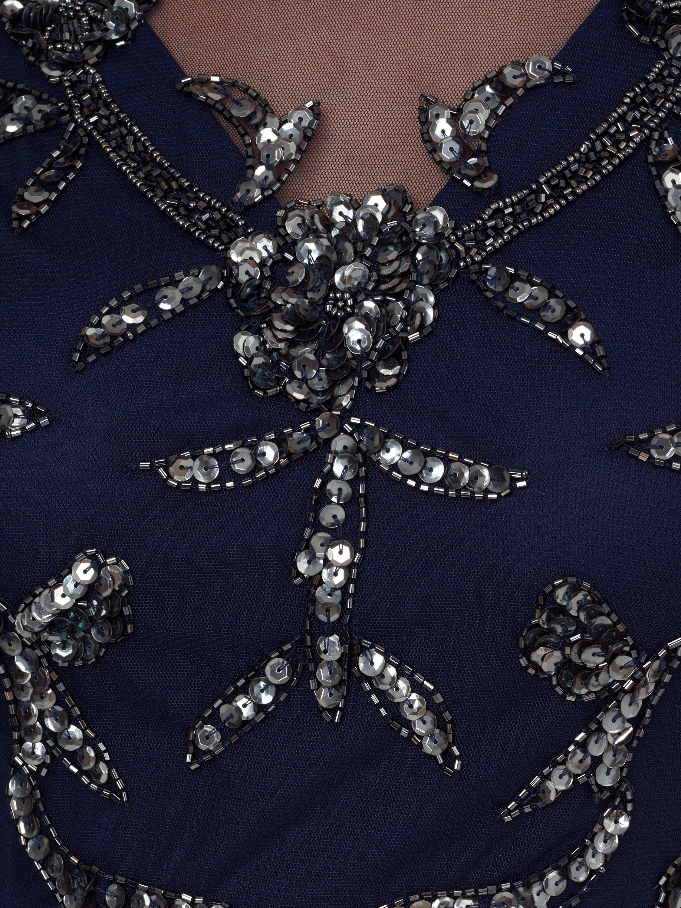 Product image 7 of 7, which shows Adrianna Papell Studio Beaded Chiffon Maxi Dress, Light Navy/Gunmetal, 8