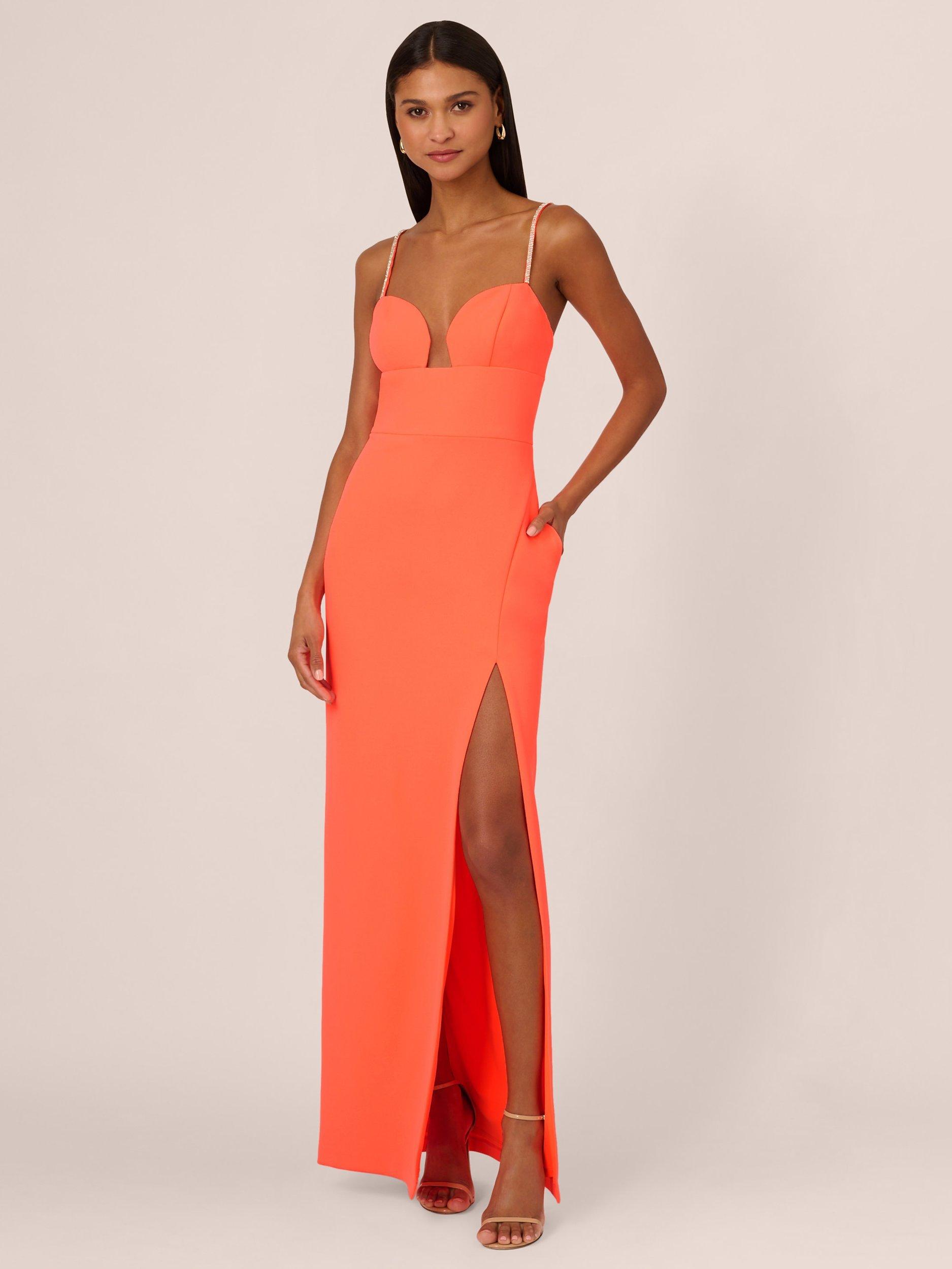 Adrianna Papell Stretch Crepe Dress, Neon Tangerine