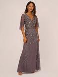 Adrianna Papell Beaded Cape Sleeve Maxi Dress, Moonscape