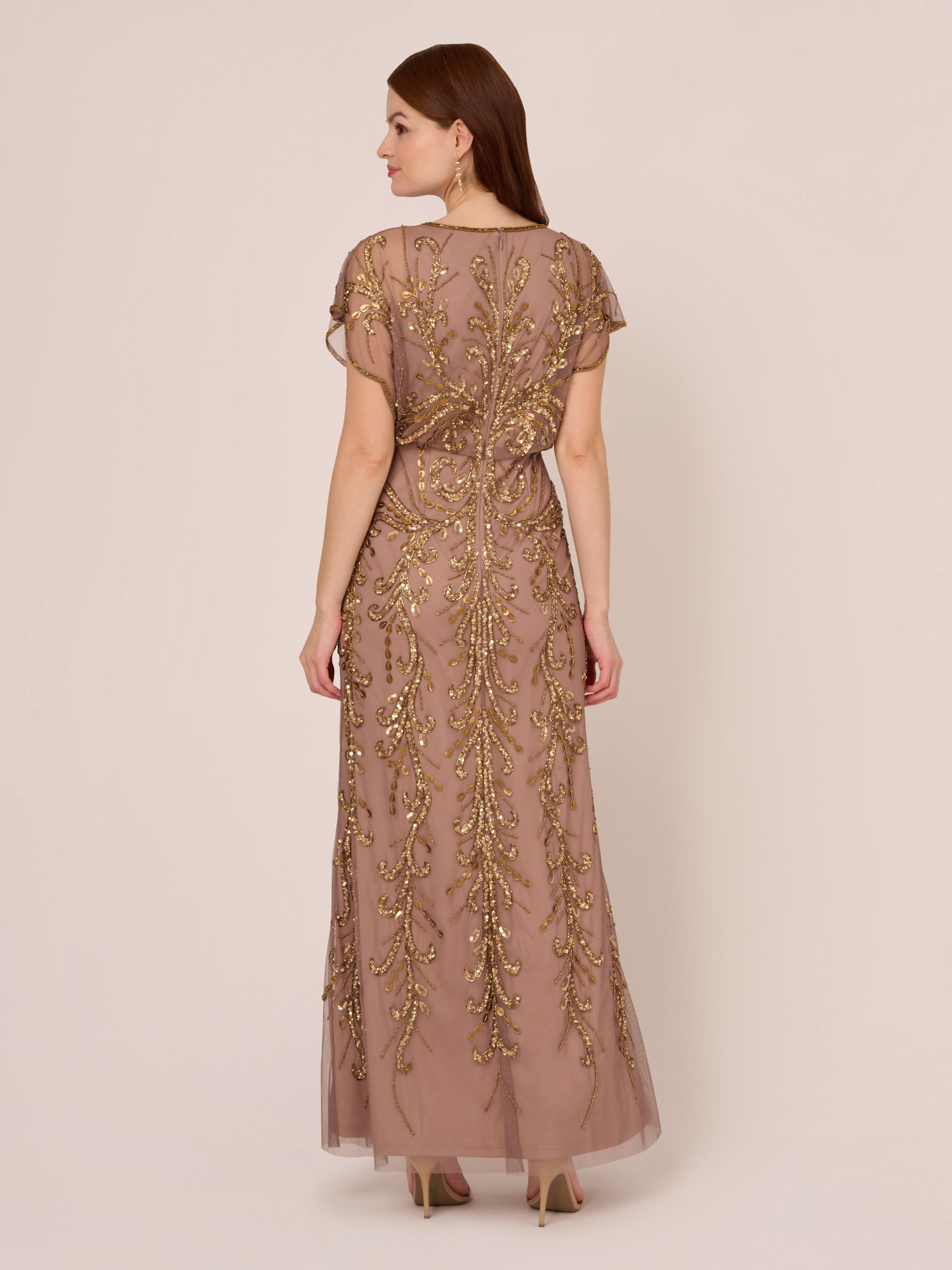 Adrianna papell short sleeve beaded blouson gown best sale