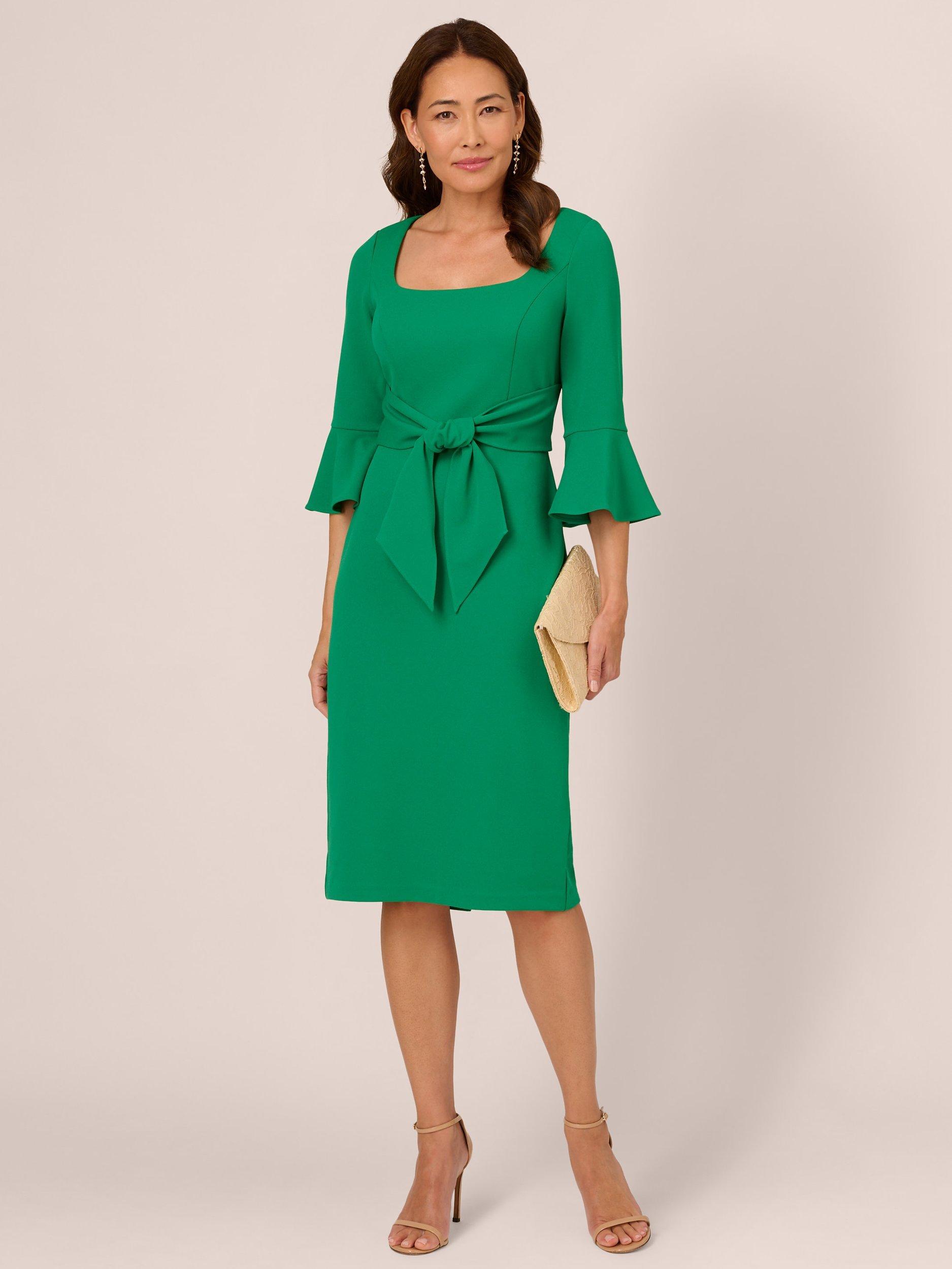 Product image 2 of 6, which shows Adrianna Papell Bell Sleeve Tie Front Midi Dress, Vivid Green, 6