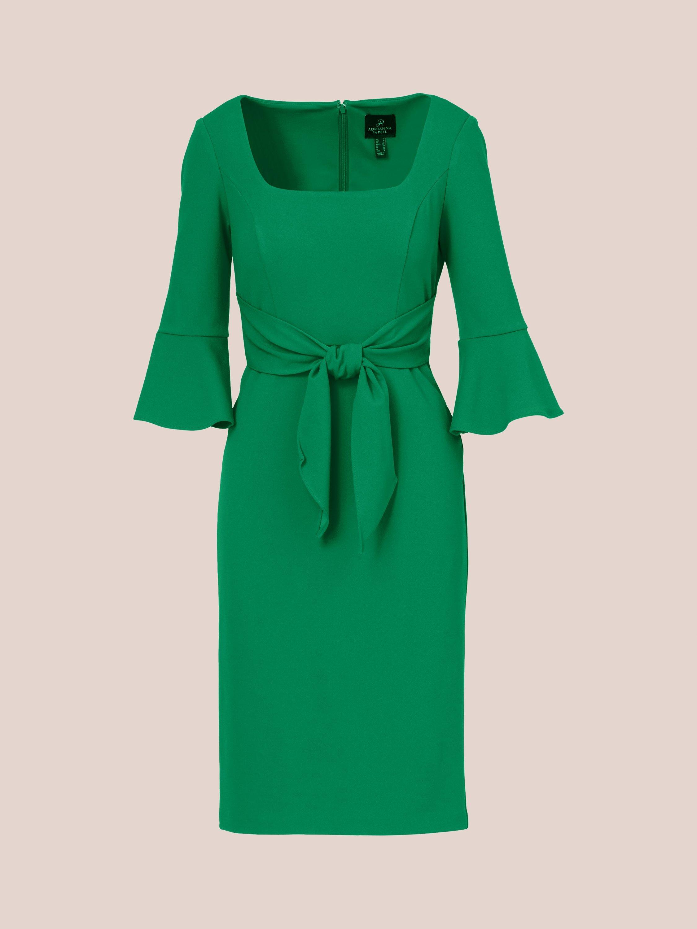Product image 6 of 6, which shows Adrianna Papell Bell Sleeve Tie Front Midi Dress, Vivid Green, 6
