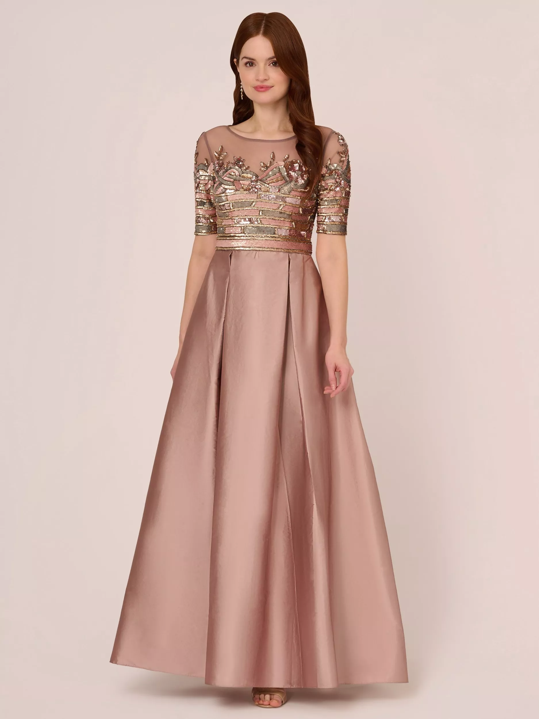 Adrianna Papell Embellished Tafetta Dress Maxi Dress Stone