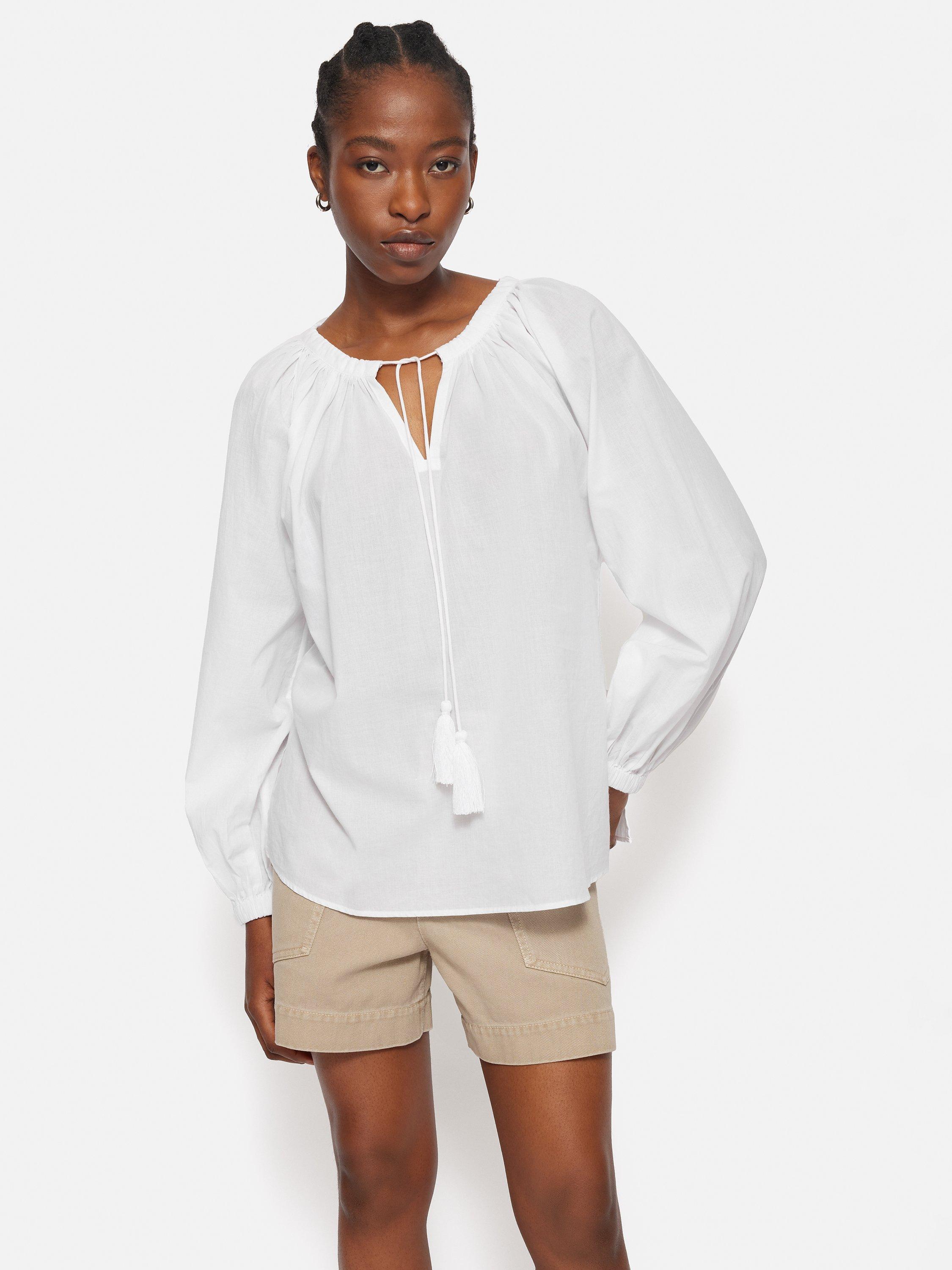 Jigsaw Cotton Gauze Gathered Top, White