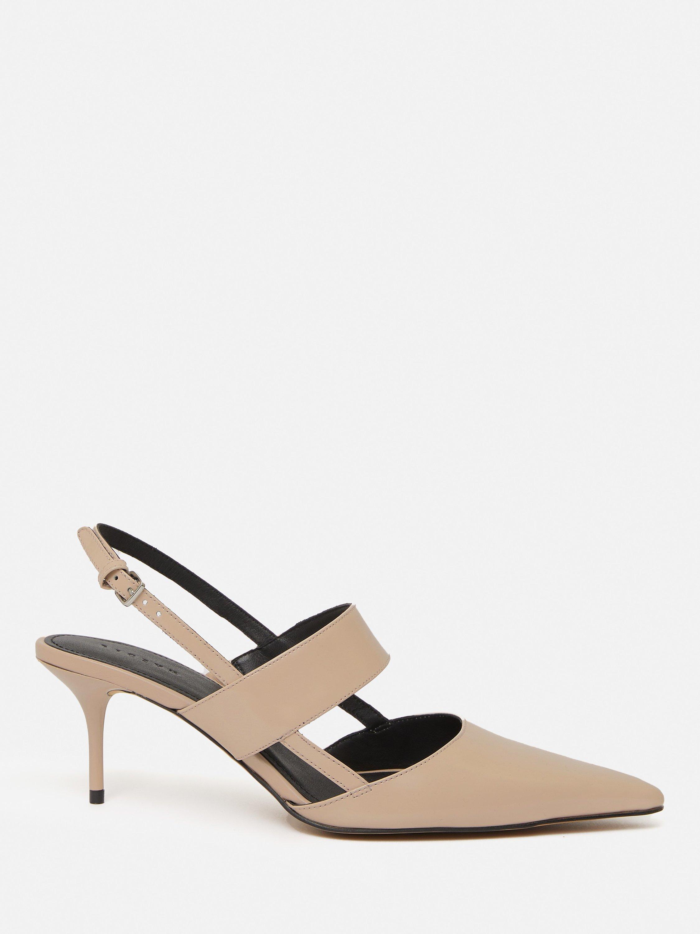 Jigsaw Russo Kitten Heel Leather Slingback Court Shoes, Beige