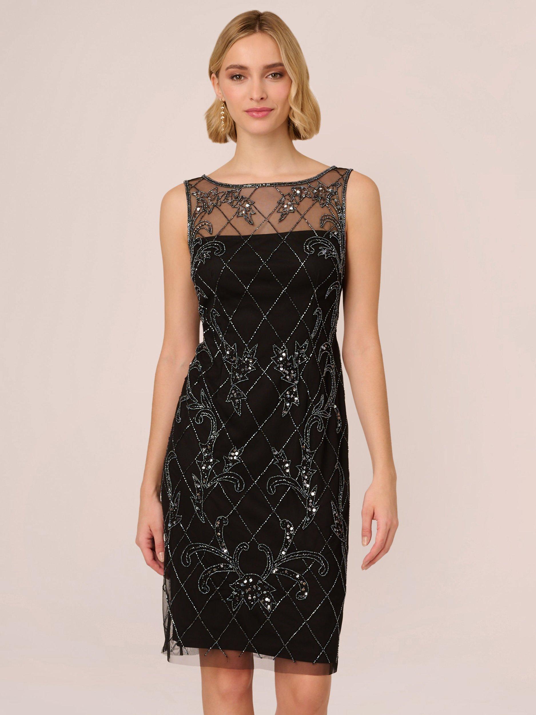 Adrianna Papell Studio Beaded Sheath Dress Black Gunmetal