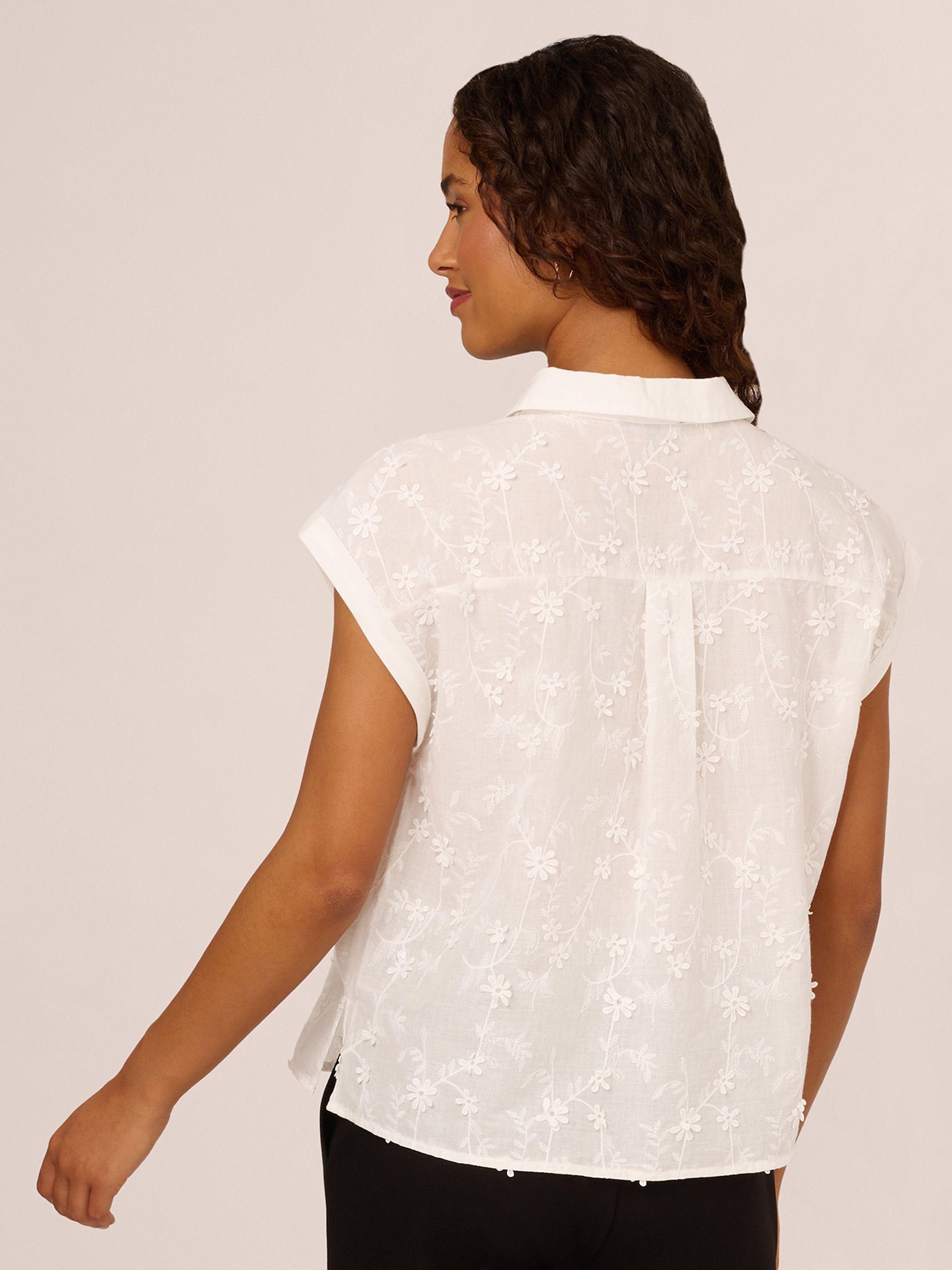 Product image 2 of 7, which shows Adrianna Papell Embroidered Floral Shirt, White, XS