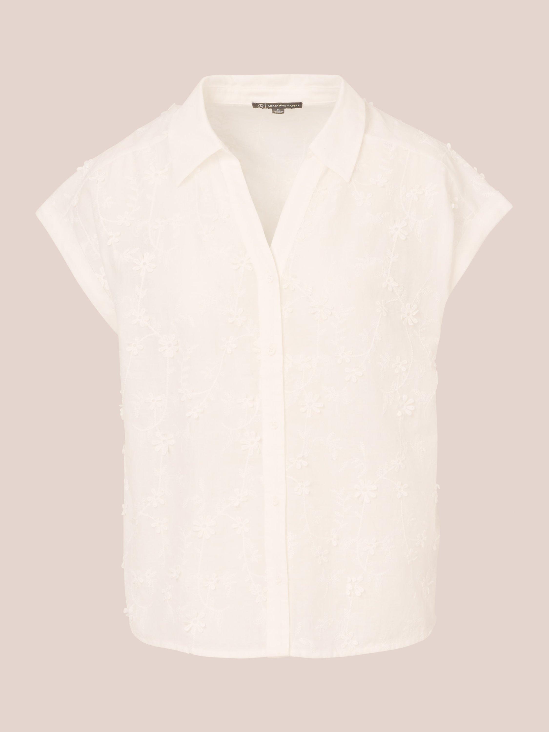 Product image 6 of 7, which shows Adrianna Papell Embroidered Floral Shirt, White, XS