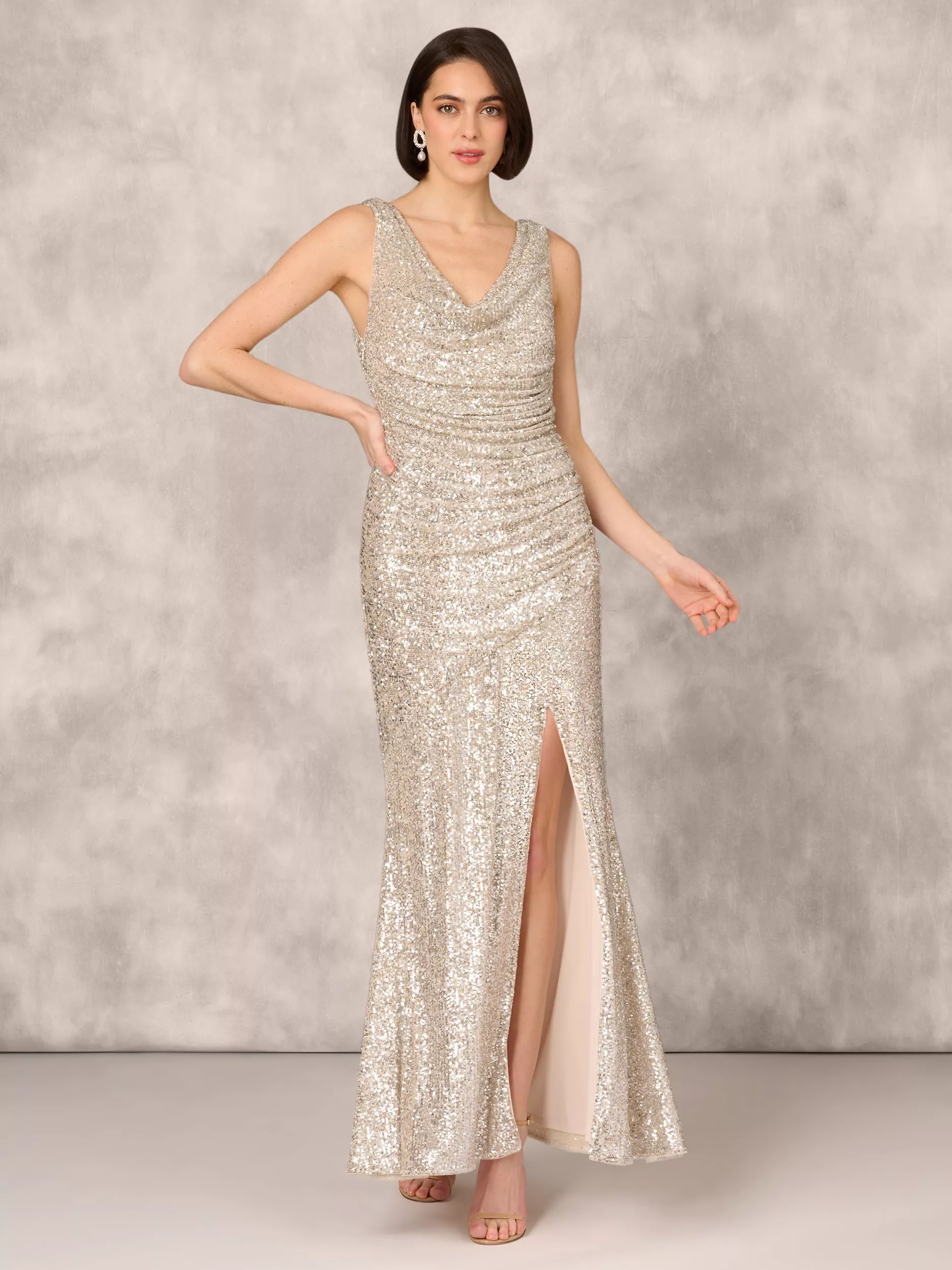 Adrianna deals Papell rose gold Sequin fancy prom gown dress